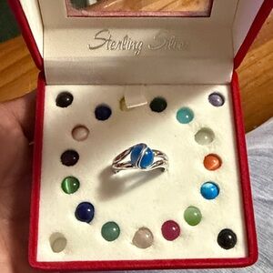 Stylish sterling silver ring with interchangeable colored balls.